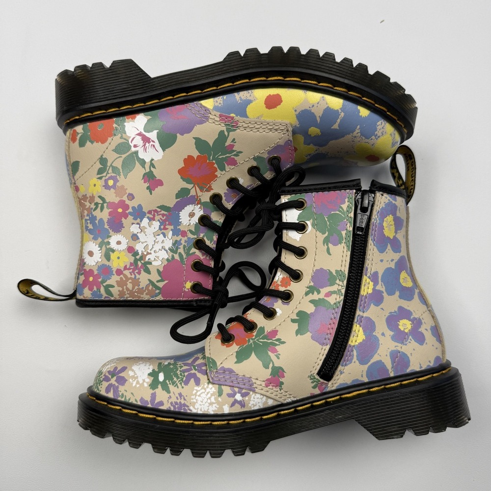 Dr Martens 1460 J Boots Youth Size 1 Multicolor Floral Combat Zip Ankle Lace Up